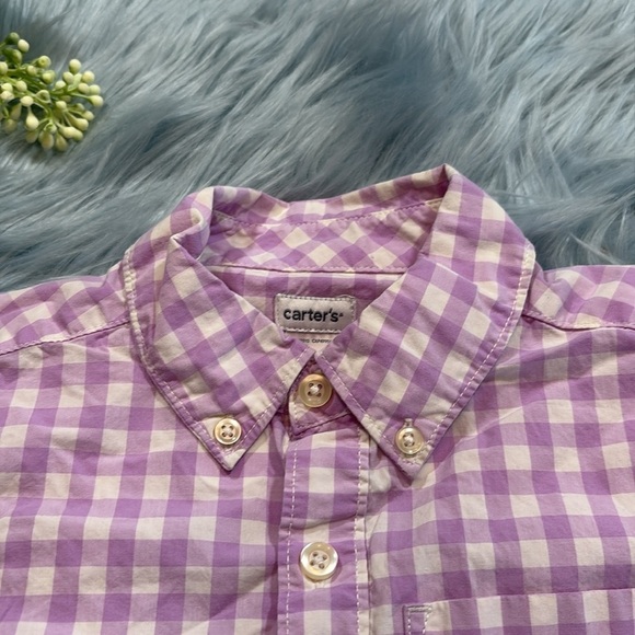 Carters Boys Light Purple White Plaid Pocket Button Down Shirt sz 5 - Picture 2 of 8